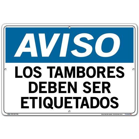 Vestil Aluminum Composite Sign, 12-1/2" Height, 18-1/2" Width, Aluminum Composite, Rectangle, Spanish SI-N-63-D-AC-130-S